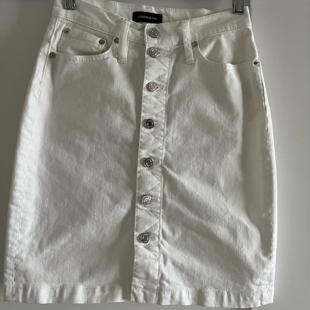 J.Crew Button Front Denim Pencil Skirt, Warm White, Size 24